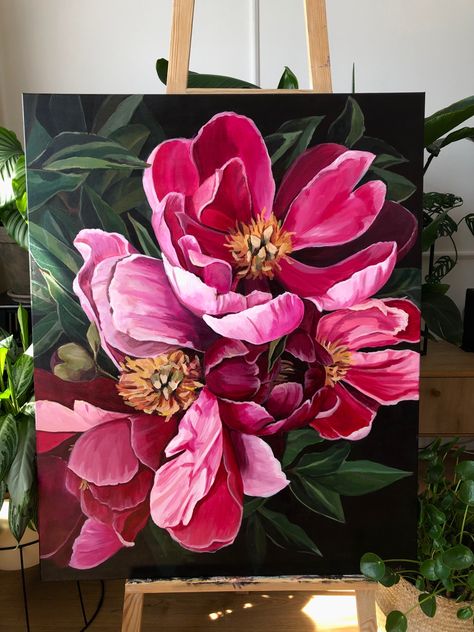 Big Canvas Flowers Painting, Floral Art Drawing Acrylic Paintings, Flower Canvas Ideas, Oil Painting Peonies, Giant Flower Painting, Peonies Painting Acrylic, Oil Painting Flowers Modern, Abstract Floral Paintings Acrylics, Acrylic Floral Paintings On Canvas