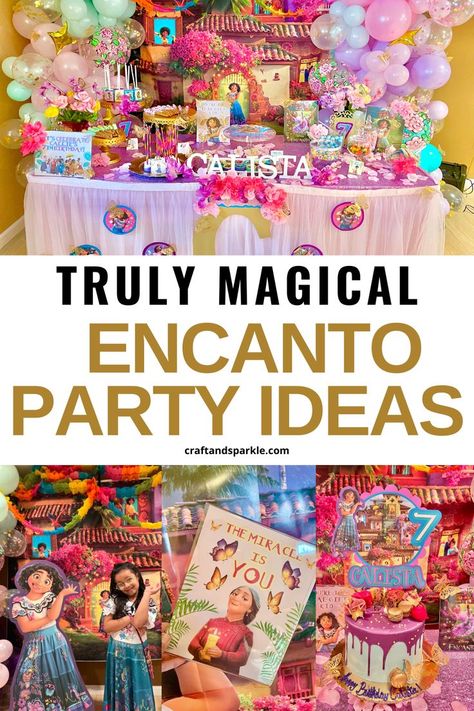 These magical Encanto party ideas are a must-see. Check out how to put together this gorgeous dessert table, where to get the decor, how to put together favor bags, and even get free printables! This birthday theme is great for girls. Encanto 1st Birthday Party Ideas, Encanto Party Ideas Diy, Encanto Birthday Table Decor, Birthday Favors Ideas, Encanto Party Food Ideas, Encanto Table Decor, Encanto Goodie Bag Ideas, Encanto Birthday Favors, Encanto Party Activities