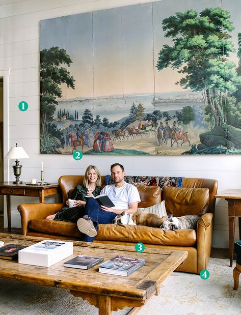 At Home With Brooklyn Decker - The Scott Brothers Andy Roddick, Brooklyn Decker, Getting Into Real Estate, Antique Wallpaper, Private Dining Room, Stained Glass Panel, Flipping Houses, Big Art, Private Dining