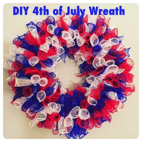 Easy DIY July 4th Wreath Easy Mesh Wreath, Diy Wreaths Easy, Patriotic Wreath Diy, Patriotic Mesh Wreath, Diy Deco Mesh Wreath, July Decoration, Deco Mesh Crafts, Fourth Of July Wreath, Easter Mesh Wreaths