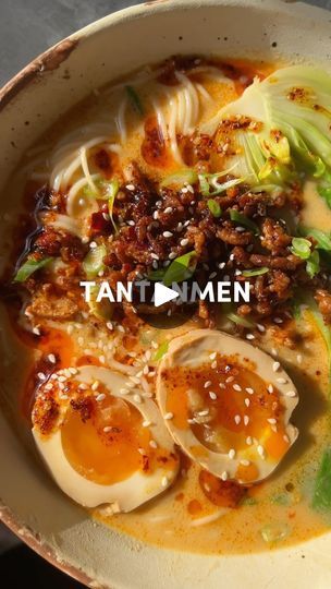 123K views · 28K reactions | EASY TANTANMEN RAMEN // You’re only 20 mins away from this glorious bowl of noodles. This Japanese version of the classic Chinese Dan Dan Noodles was one of my most popular recipes from last year, and with good reason! It’s spicy, savoury, creamy and so so good! 🍜

Find the full recipe on my website! Or search “Verna tantanmen”

#easyrecipes #ramen #asianfood #whatsfordinner #delish | Verna | London food & homecook | Carlos Campos · Param-Pam-Pam Rice Ramen Noodle Recipes Soup, Tantanmen Ramen Recipe, Tantanmen Ramen, Japanese Peanuts, Marinated Eggs, Peanut Butter Ramen, Pork Mince Recipes, Ramen Toppings, Ramen Japanese