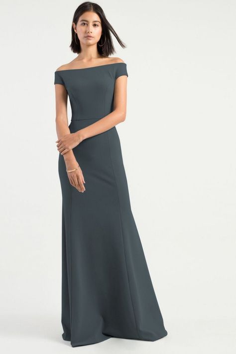 2019 Mother-of-the-Bride Trends for Cool Moms - off-the-shoulder neckline - Dress by Jenny Yoo Gray Formal Dress, Modern Bridesmaid Dresses, Latest Bridesmaid Dresses, Spring Bridesmaid Dresses, Jenny Yoo Bridesmaid, Modern Bridesmaid, Bridesmaid Dress Collection, Chic Brides, Bridesmaid Dresses Online