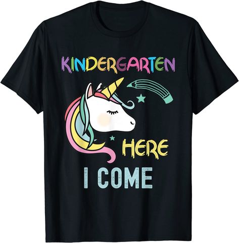 Unicorn Kindergarten Here I come School Kindergarten Girl T-Shirt Kindergarten Tshirt, Come Back To School, Unicorn Clothes, Kindergarten Here I Come, Hello Kindergarten, School 2021, Kindergarten Shirts, Preschool Graduation, Kindergarten Class