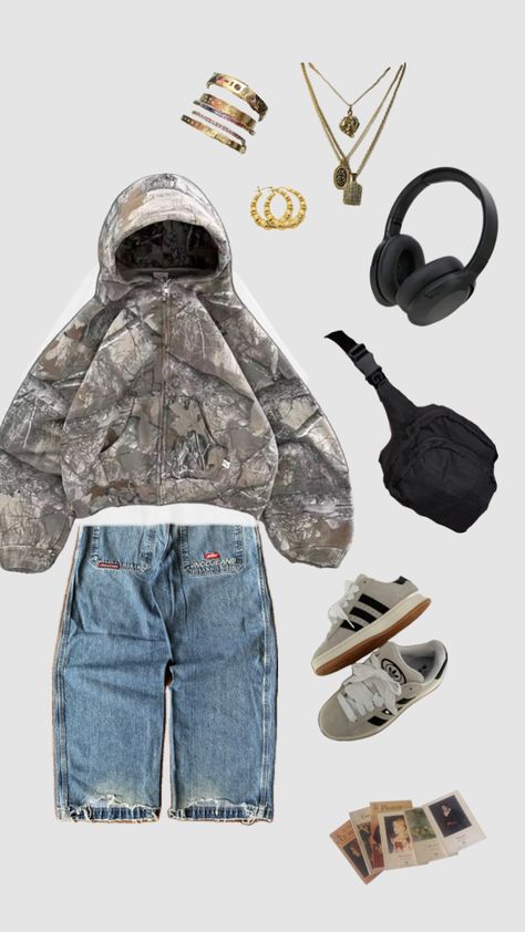 #outfit #outfitsinspo #outfitideas #vintage #y2k #streetwear #cute #camo #goldjewelry #baggy Camo Streetwear, Streetwear Cute, Dress 2024, Swaggy Outfits, Y2k Streetwear, Outfits Aesthetic, Vintage Y2k, Camo, Street Wear