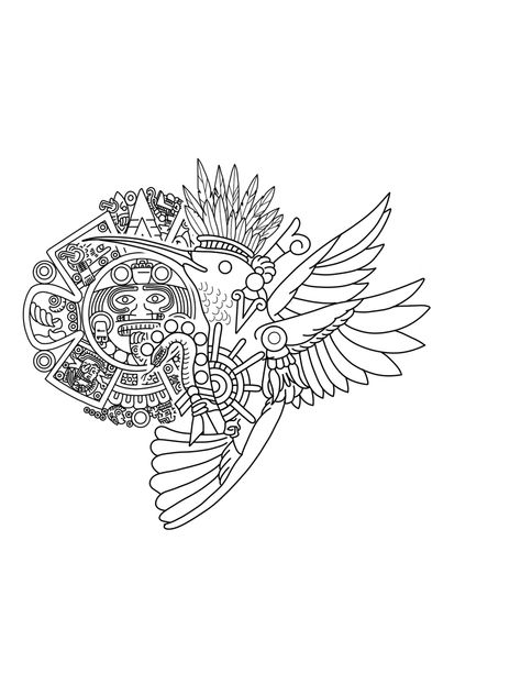 Aztec Hummingbird Art, Aztec Coloring Pages, Mayan Hummingbird, Aztec Hummingbird Tattoo, Aztec Hummingbird, Aztec Art Tattoo, East Side Tattoo, Aztec Tattoo Mexican, Aztec Artifacts