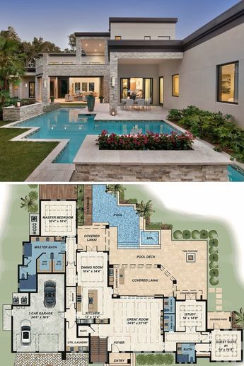 Modern Florida Home, Cottage Bloxburg, 5 Bedroom House Plans, Modern House Floor Plans, Pool House Plans, House Plans Mansion, House Bloxburg, 4 Bedroom House Plans, Casas The Sims 4