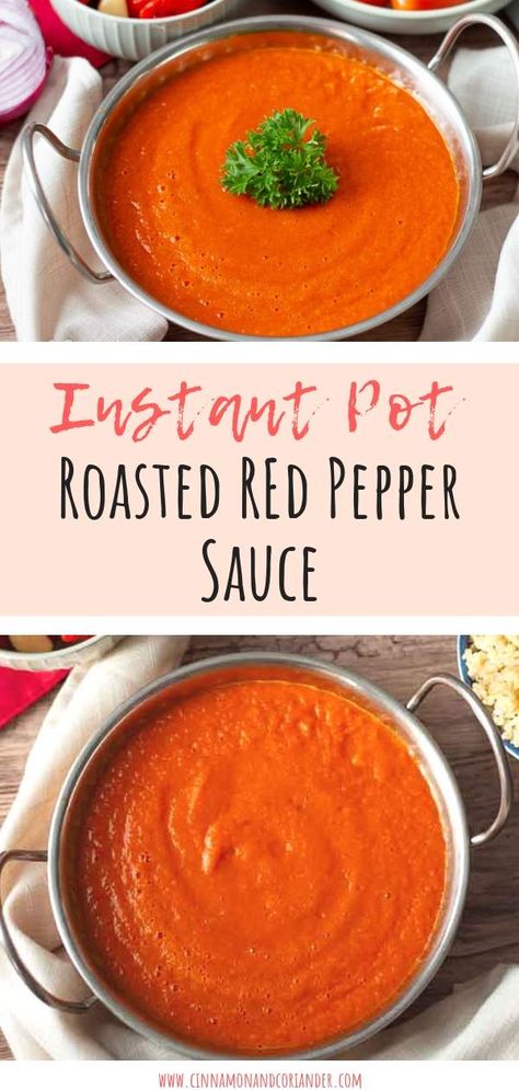 Healthy Vegan Roasted Red Pepper Sauce - this easy vegan sauce is made in the Instant Pot and tastes so good with pasta, on veggies or zucchini noodles! paleo, whole30 approved, vegan and dairy-free #glutenfree #whole30 #vegan #instantpot