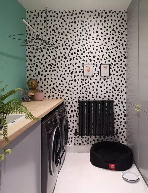 Dalmatian Print Wallpaper, Speckled Wallpaper, Dalmatian Wallpaper, Detailed Wallpaper, Small Laundry Room Ideas, Murals Wallpaper, Laundry Room Ideas, Laundry Room Signs, Dalmatian Print