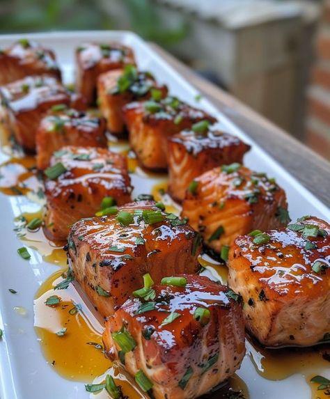 Glazed Salmon Bites, Salmon Bites, Glazed Salmon, Honey Butter, Salmon Fillets, 1 Pound, Food Inspiration, Garlic Cloves, Garlic