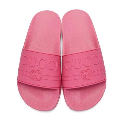 Gucci Women's Pursuit Rubber Slides Pink Condition: New with Box Please Note: Due to consignment the addition of dust bag, care card, or extra laces varies per style and may not be included with your order. All items listed are AUTHENTIC! Floral Bags Handbags, Black Gucci Shoes, Gucci Pink, Pink Slides, Gucci Outfits, Sandals Flats, Gucci Bamboo, Gg Logo, Black Espadrilles