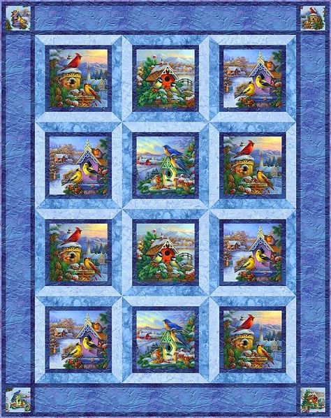 Quilt Patterns With Sashing, Bird Panel Quilt Ideas, Window Pane Quilts Pattern, Windowpane Quilt Pattern, Panel Block Quilt Ideas, Quilts Made With Panels Free Pattern, Window Pane Quilt Pattern Free, Bird Quilts Ideas, Attic Window Quilt Pattern Free