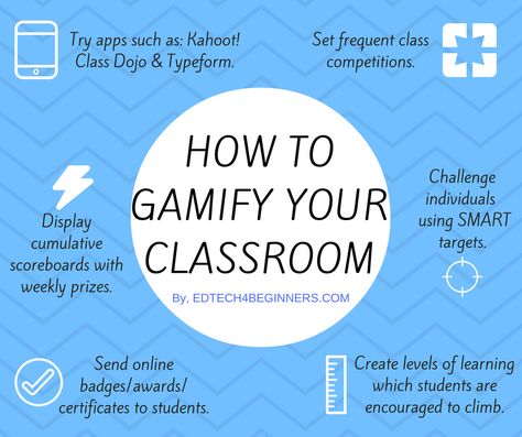 Gamification is the process of making learning into a game.  It is made up of a number elements: Giving online badges to students. Setting goals and competitions. Giving instant feedback. Creating … Gamify Your Classroom, Gamification In The Classroom, Technology In The Classroom High School, Technology For The Classroom, Math Technology In The Classroom, Gamification Education, Technology Integration In The Classroom, Game Based Learning, Teacher Tech