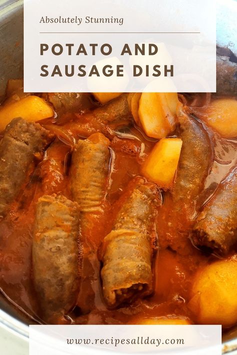 Stew Meat Breakfast Recipes, Sausage Potato Bake Recipes, Boerewors Recipe Dishes, Potato’s And Sausage, Wors Stew Recipe, Smoked Sausage And Potato Bake Recipe, Cowboy Stew With Smoked Sausage, South Africa Food, Africa Food