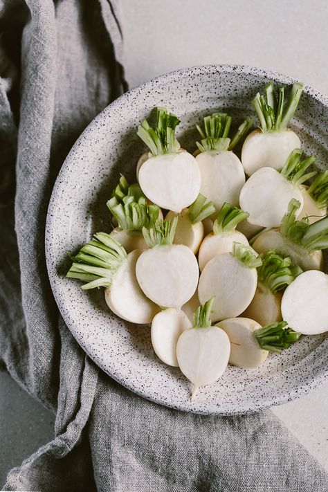 Miso Roasted Japanese Turnips recipe: The easiest recipe to use up those white radishes you find in your farmer's market. Japanese Turnip Recipe, Japanese Turnips, Turnips Recipe, Cauliflower Risotto Recipes, Roasted Turnips, Turnip Recipes, Csa Box, Sauteed Greens, Turnip Greens