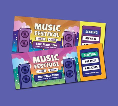 Festival Ticket Design, Festival Seating, Ticket Design Template, Festival Ticket, Advertisement Layout, Music Tickets, Design Vip, Voucher Design, Ticket Design