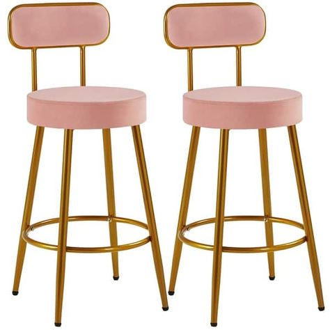 Yaheetech 2pcs Velvet Bar Stools With Gold Legs Counter-height Bar Stools with Backrest and Footrest - N/A - On Sale - Bed Bath & Beyond - 39501725 Velvet Bar Stools, Extra Tall Bar Stools, Luxury Bar Stools, Pub Stools, Tall Bar Stools, Velvet Stool, Pub Restaurant, High Bar Stools, Luxury Bar