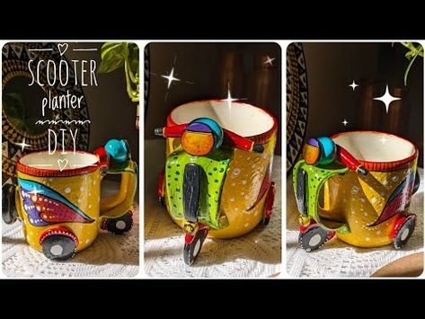 (17230) Turn an old cup/mug into a scooter planter/pen stand/candle holder/best out of waste - YouTube Pen Stand Diy Pencil Holders, Creative Plant Stands, Pen Stand Craft, Diy Candle Holders Ideas, Pen Stand Diy, Best Of Waste, Bommala Koluvu, Pencil Stand, Diy Owl