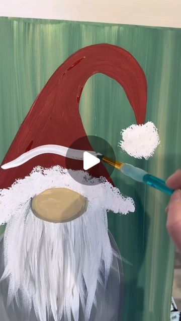 Nordic Gnome Painting, Christmas Gnome Acrylic Painting, Kids Painting Ideas On Canvas Christmas, Simple Xmas Paintings, Easy Christmas Painting Tutorial, How To Paint Gnomes, Easy Christmas Painting For Kids, Easy Gnome Painting, How To Paint A Gnome