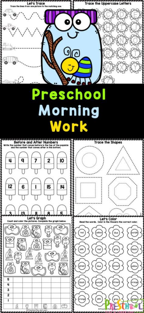 Preschool Activity Worksheets Preschool Morning Work, Morning Work Preschool, Spring Worksheets Preschool, Preschool Counting Worksheets, Free Preschool Activities, Preschool Construction, Preschool Number Worksheets, Worksheets For Preschoolers, Preschool Sight Words