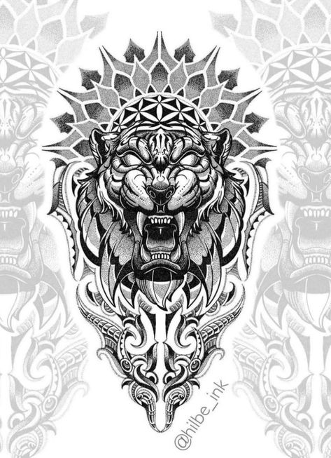 Mandala Lion Tattoo, Mandala Tattoo Men, Tato Mandala, Tato Maori, Geometric Tattoo Sleeve Designs, Geometric Mandala Tattoo, Lion Tattoo Sleeves, Tattoo Dotwork, Realistic Tattoo Sleeve