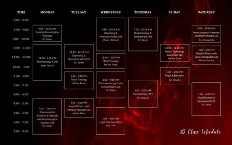 Schedule Wallpaper Template, College Class Schedule Template, Wallpaper Red And Black, Schedule Wallpaper, Class Schedule Template, Wallpaper Template, College Class, Template Black, Health Technology