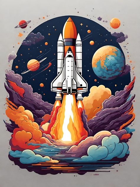 Tshirt Design Streetwear, Astronaut Painting, Rocket Drawing, Spaceship Drawing, Graffiti Ideas, Astronaut Drawing, Art Competition Ideas, Rocket Art, Educational Theories