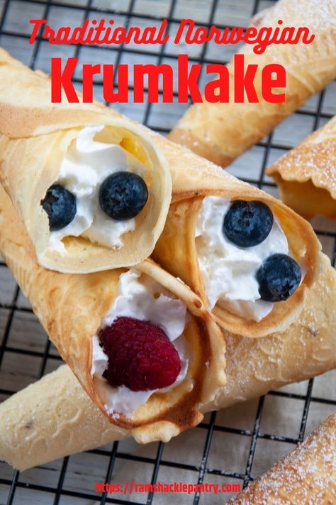 Norwegian Krumkake Recipe, Norwegian Krumkake, Krumkake Recipe, Norwegian Cookies, Christmas Sweets Recipes, Norwegian Cuisine, Swedish Pancakes, Cider Cocktail, Homemade Whipped Cream Recipe