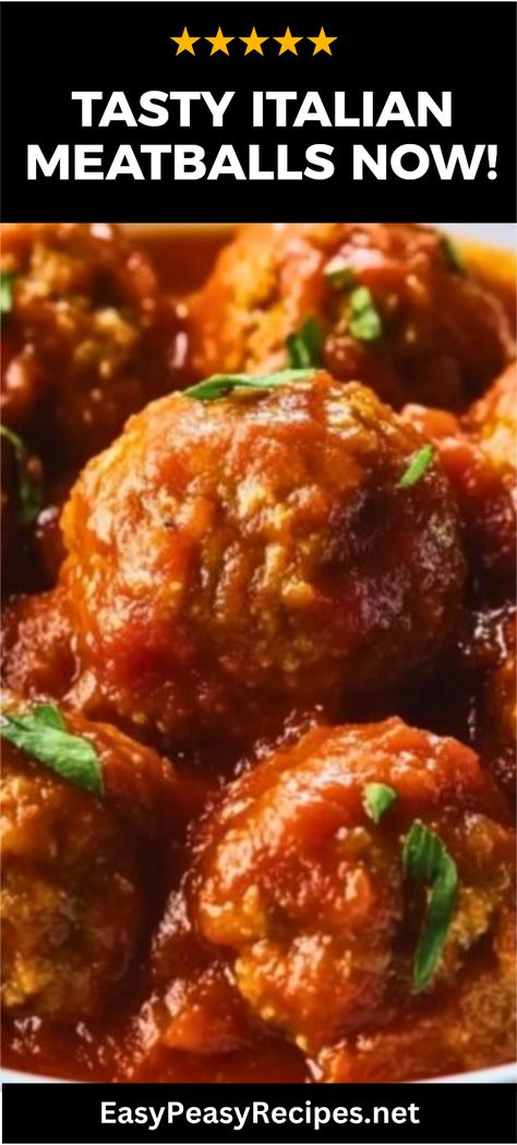 Looking for a comforting meal that's packed with rich flavor? Try these easy Italian meatballs! Perfect for pasta, sandwiches, or just enjoyed on their own, these meatballs are a family favorite. Made with ground beef, breadcrumbs, and a blend of herbs and spices, they are succulent and simple to prepare. Whether you want a cozy dinner or fun party snacks, these quick Italian meatballs are a delicious option everyone will love. Get ready to impress your family and friends with this savory dish that's sure to leave them craving more! Recipe With Italian Meatballs, Italian Mini Meatballs, Italian Meatball Appetizers For Party, Italian Rice Balls With Meat Ground Beef, Italian Meatball Recipes Beef, Meatball And Spaghetti Recipe, Italian Meatball Recipes Ground Beef, Sauce For Italian Meatballs, Homemade Italian Meatballs Recipe