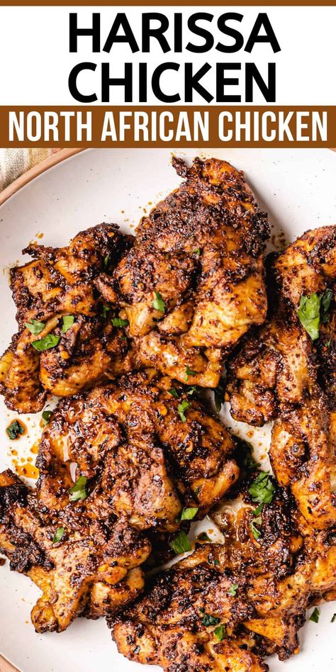 North African Chicken, African Chicken, African Recipes Nigerian Food, Harissa Chicken, African Cooking, Nigerian Food, Chicken Dish, Chicken Dishes Recipes, Recipes Chicken