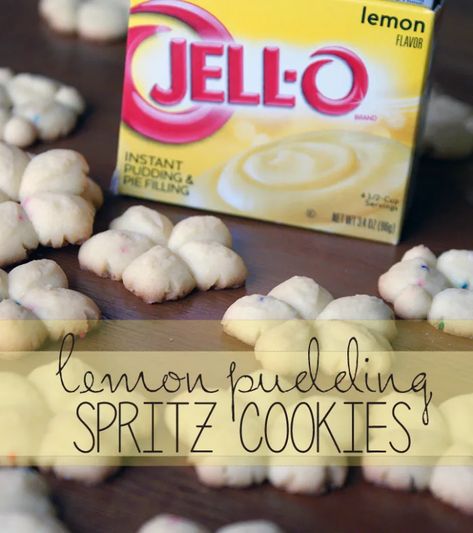 Recipes With Jello, Easy Spritz Cookie Recipe, Lemon Spritz, Cookie Press Recipes, Jello Cookies, Spritz Cookie Recipe, Lemon Jello, Spritz Cookies, Pudding Cookies