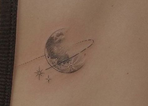 Saturn Moon Tattoo, Euphoric Tattoos, Cool Moon Tattoos, Milky Way Tattoo, Outer Space Tattoo, Astronomy Tattoos, Jupiter Tattoo, Mercury Tattoo, Mars Tattoo