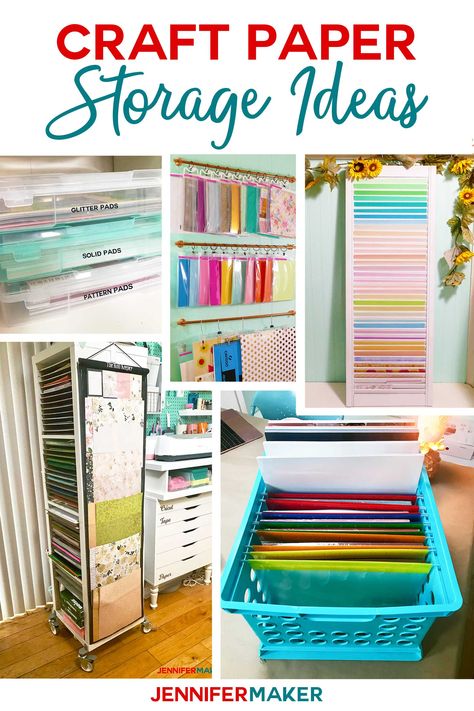 Craft Paper Storage Ideas and Solutions - The Best Organization Solutions! - Jennifer Maker #storage #organization #craftroom #paperstorage Photo Storage Ideas, Paper Storage Ideas, Scrapbook Paper Storage, Craft Paper Storage, Jennifer Maker, Small Craft Rooms, Scrapbook Storage, Craft Room Design, Diy Disney