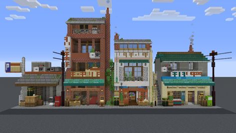 Shops Minecraft, Minecraft Park, Industrial Style House, Minecraft Small House, Minecraft Modern City, Minecraft Town, Minecraft Shops, Minecraft Building Guide, Small Street