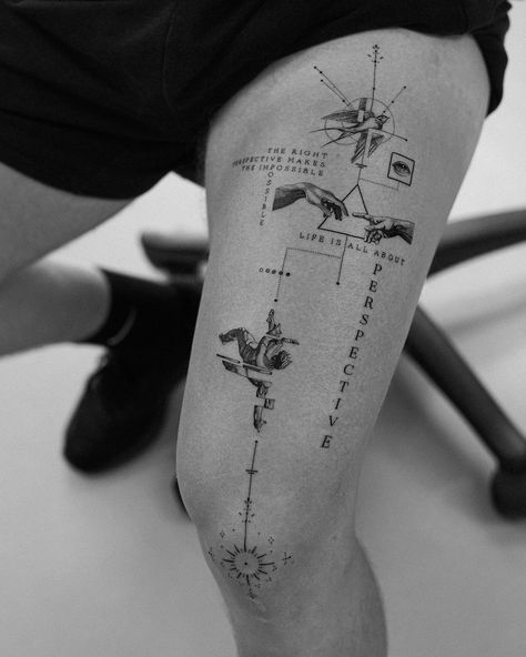 Quad Tattoo For Women, Geometric Tattoo On Leg, Concept Tattoos Men, Discipline Tattoo Ideas, No Limits Tattoo, Tatuaje Ekg, Geometric Tattoo Men, Leg Tattoo Men Ideas, Discipline Tattoo