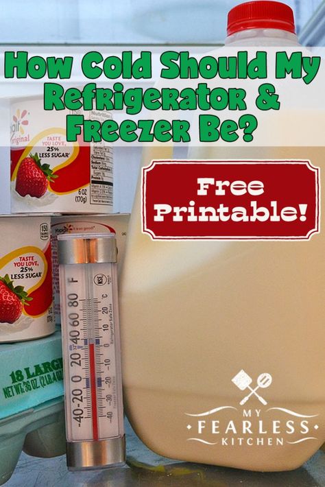 How Cold Should My Refrigerator & Freezer Be? from My Fearless Kitchen. There is a narrow temperature range where your food will stay fresh - and safe - longest. Find out how cold to keep your refrigerator and freezer, how to check, and why it's important. #foodsafety #kitchentips #printables Freezer Temperature Chart, Kitchen Printables, Commercial Freezer, Refrigerator And Freezer, Temperature Chart, Refrigerator Temperature, Barrister Bookcase, Household Help, Freezer Storage