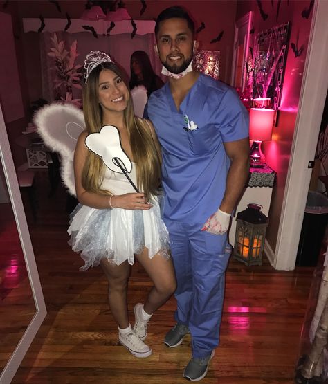 #dentist #toothfairy #couples #costumes Tooth Halloween Costume, Dentist Costume, Tooth Fairy Costumes, Costumes Unique, Halloween Costumes Diy, Teenage Halloween Costumes, Halloween Costumes Diy Couples, Cute Couples Costumes, Unique Couple Halloween Costumes