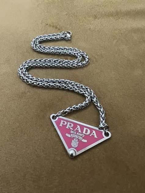 Vintage Custom Pink Valentine Prada Milano Repurposed Sexy Necklace | Grailed Pink Prada Necklace, Prada Necklace, Prada Aesthetic, Pink Prada, Prada Milano, Pink Chrome, Pink Valentines, Vintage Streetwear, Women's Jewelry