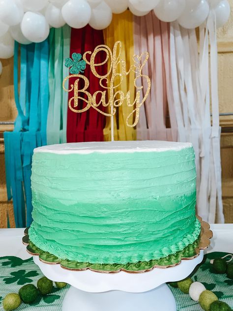 St Patricks Gender Reveal Party, Shamrock Gender Reveal, St Patrick’s Gender Reveal, March Gender Reveal Ideas, Lucky Charms Cake, March Baby, Rainbow Backdrop, March Themes, Gender Reveal Themes