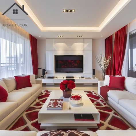 Red Living Room Ideas, Cream Living Room, Red Apartment, Red Living Room, Cream Living Rooms, Red Living, Living Room Red, Red Decor, First Apartment