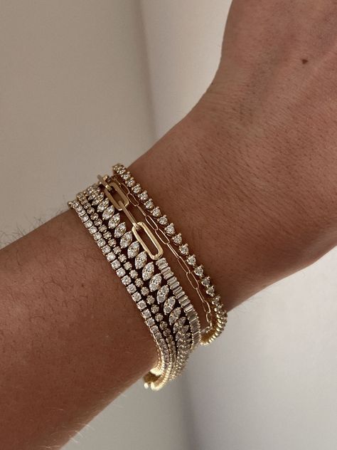 Diana Tennis Bracelet 3.20ctw Yellow Gold - Kinn Rolex And Tennis Bracelet, Yellow Gold Tennis Bracelet, Tennis Bracelet Aesthetic, Diamond Tennis Bracelet Stack, Tennis Bracelet Stack, Nameplate Bracelet, Gold Bracelets Stacked, Chris Evert, Diamond Tennis Bracelet