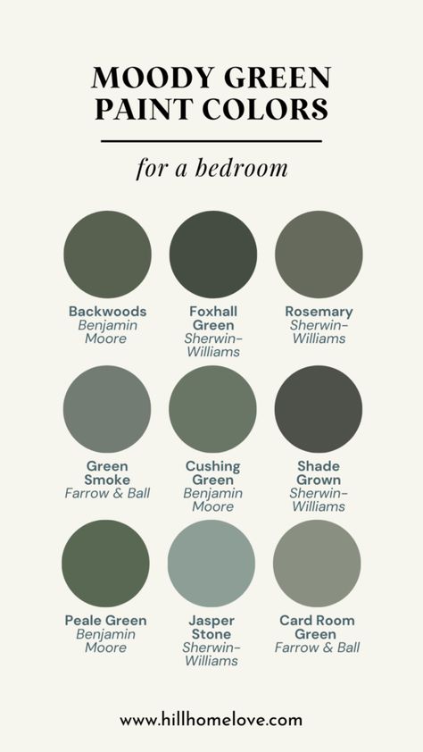 Room Colour Inspiration, Dark Green Gray Aesthetic, Moody Bedroom Green Walls, Green Gray And Gold Bedroom, Dark Green And Black Bedroom Aesthetic, Green Cozy Bedroom Aesthetic, Sage Green Bedroom Design, Dark Color Bedroom Ideas Paint Colours, Moody Green Master Suite