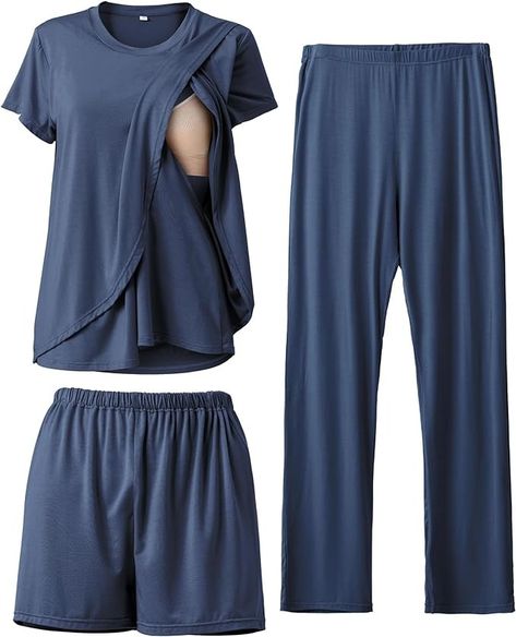 Rnxrbb 3 Piece Postpartum Nursing Pajamas Set Casual Soft Maternity Breastfeeding Pjs Sleepwear Loungewear Clothes Layer at Amazon Women’s Clothing store Nursing Pajama Set, Postpartum Nursing, Maternity Nursing Clothes, Nursing Pajamas, Post Partum Outfits, Breastfeeding Clothes, Loungewear Outfits, Outfit Korean, Post Partum