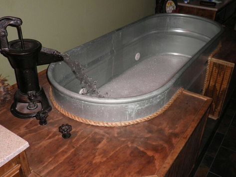 My horse trough jacuzzi. Feels good after a hard workout! Water Trough Bathtub, Stock Tank Bathtub, Horse Trough Bathtub, Galvanized Shower, Trough Bathtub, Horse Trough, Water Trough, Tub Ideas, Rustic Bathroom Designs