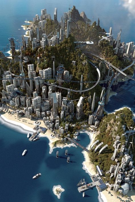 Te Ao - Capital de Angan Island City, Flying City, Scifi Architecture, Tropical City, Futuristic Island, Water City, Sci Fi Water City, Futuristic Water City, Futuristic Island City