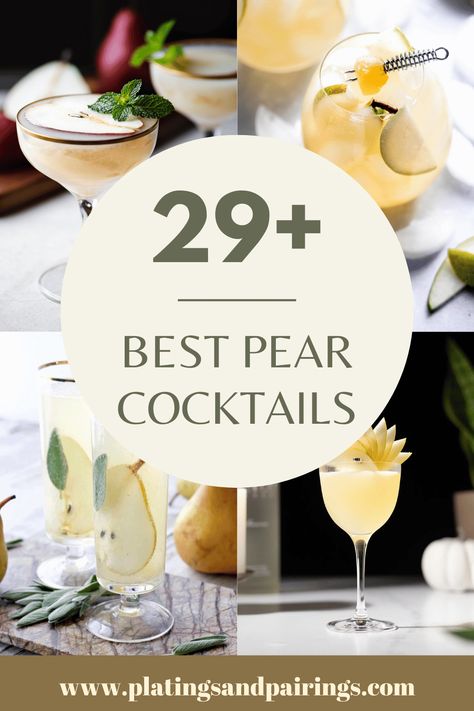 Wondering what the best pear cocktails are? From sparkling pear cocktails, to pear margaritas, pear martinis, and more. There are so many delicious drinks to choose from. Pear Sage Cocktail, Pear Liquor Cocktails, Pear Liqueur Cocktail Recipes, Pear Cider Cocktail, Pear Syrup Cocktail, Pear Champagne Cocktail, Pear Holiday Cocktail, Cocktails With Pear Vodka, Pear Simple Syrup Cocktail