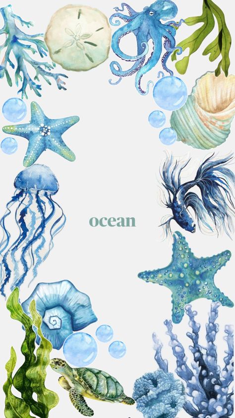 Ocean Theme Poster, Ocean Themed Wallpaper, Summer Prints Wallpaper, Beachy Wallpaper, Iphone Background Art, Photowall Ideas, Beach Wall Collage, Aquarium Stand, Cute Summer Wallpapers