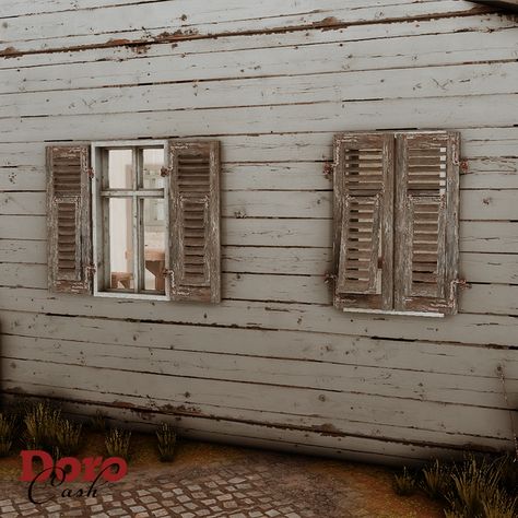 Old Shutters | DoroCash on Patreon Sims 4 Electrical Cc, Vampire Assassin, Cc Packs, Dark Academia Wallpaper, Sims 4 Patreon, Old Shutters, Cottagecore Clothes, Sims 4 Body Mods, Play Sims