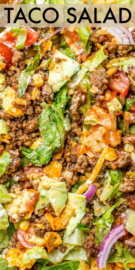 Taco Salad Meat Recipe, Ground Meat Lunch Ideas, Classic Taco Salad, Crockpot Taco Salad, Thousand Island Taco Salad, Taco Salad With Italian Dressing, Salads With Meat Main Dishes, Southwest Taco Salad, Taco Salad With Thousand Island Dressing