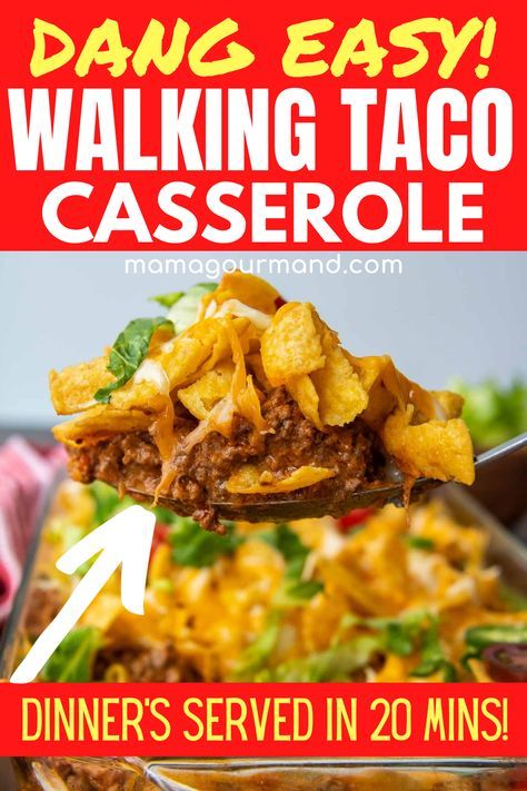 The Best Walking Taco Casserole, Taco Hotdish With Doritos, Dorito Walking Taco, Walking Taco Bake Casserole, Walking Taco Recipe Ground Beef, Taco Casserole Fritos, Meals With Fritos, Walking Taco Casserole Recipes, Taco Casserole Bake With Fritos