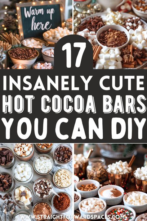 an adorable hot cocoa bar setup featuring festive decorations, perfect for holiday gatherings or parties. Snacks With Hot Chocolate, Hot Coco Bar Idea For Kids, Hot Cocoa Bar Ideas For Work, Hot Chocolate Trailer, Hot Cocoa Bar For Work, Hot Cocoa Table Set Up, Hot Chocolate Bar Ideas For Kids, Hot Cocoa Bar For Kids Party, Hot Cocoa Bar For Teachers